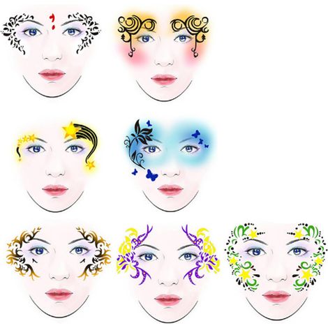 Ensemble de 7 pochoirs lavables pour maquillage artistique, motifs floraux et papillons (1/5)