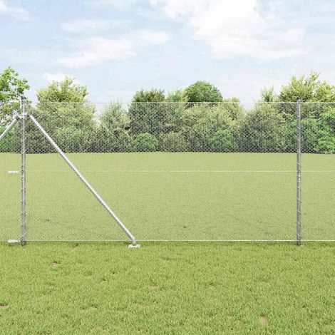 Reja con postes Plateado 1.4 x 25 m Acero recubierto de PVC