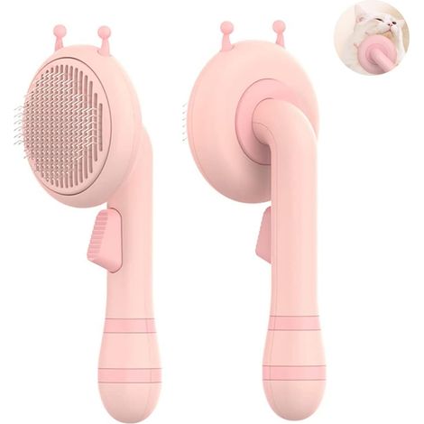 Brosse autonettoyante pour chiens et chats, adaptée aux poils courts et longs (rose) (1/5)