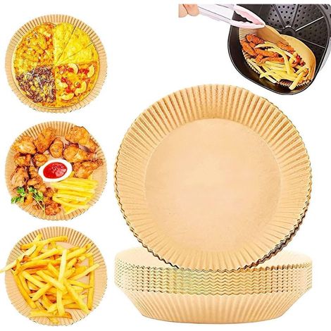 Lot de 30 feuilles de papier sulfurisé jetables pour friteuse à air chaud, rondes et imperméables à l'eau et à l'huile (1/5)