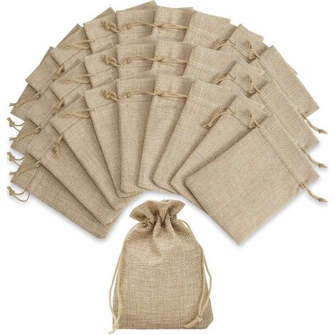 Lot de 24 sacs cadeaux en jute, petits sacs de 7 x 9 cm, sacs en tissu, petits sacs en lin, sacs en jute pour bijoux, mariage, fête de Noël (1/5)
