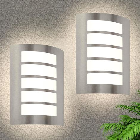 Lot de 2 lampes d'extérieur E27 Lampe d'extérieur murale IP44 Angulaire Lampe d'extérieur brossée en acier inoxydable ABS pour mur de maison balcon cage d'escalier éclairage (sans ampoules) (1/5)