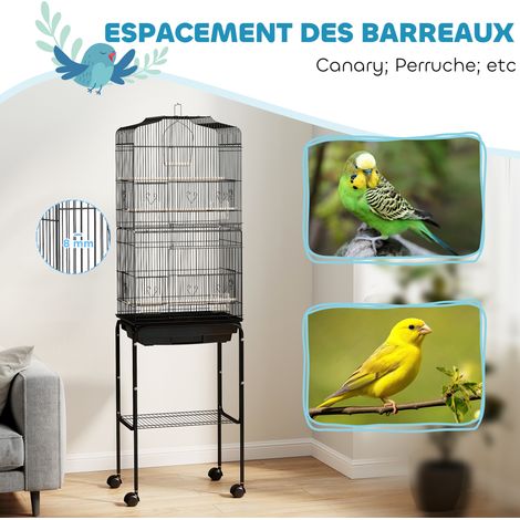 Cage à oiseaux sur pied volière oiseaux sur roulettes toit ouvrant 3 perchoirs étagère inférieure 46,5x36x157cm noir (1/5)