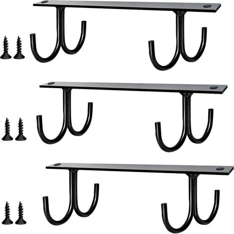 Juego de 3 portavasos colgantes para debajo del armario, ganchos para tazas, 12 ganchos para tazas de café debajo del estante (negro)