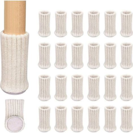 Paquet de 24 chaussettes de pied de chaise tricotées antidérapantes, adaptées aux pieds de chaise de 1 à 2 pouces pour éviter les rayures et réduire le bruit pour un mouvement facile-blanc (1/4)