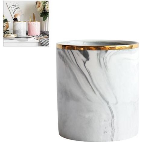 Lot en céramique blanc marbre, pot de rangement pour pinceaux cosmétiques, stylos, bureau nordique, vaisselle, cuisine, maison. (1/5)