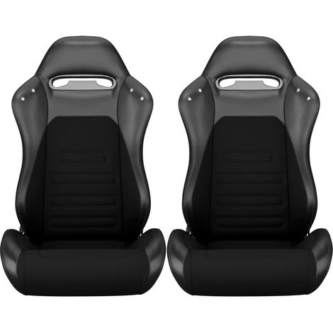 Sièges baquets universels de course réclinables en cuir PVC noir et tissu suède gris/noir avec glissière réglable, lot de 2