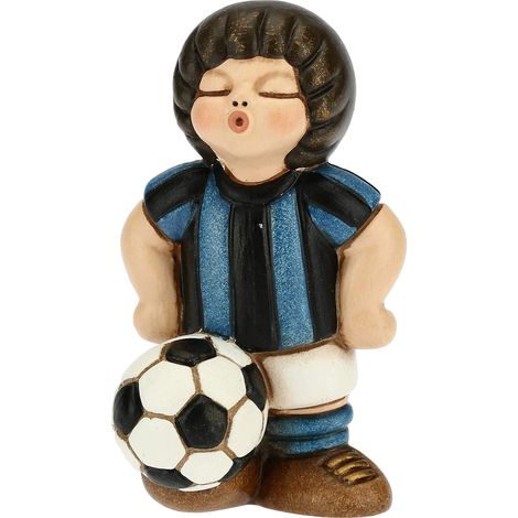 THUN - Soprammobile Bimbo Calciatore Nero-Azzurro - Accessori Cameretta e Bomboniere - Linea Bomboniera - Formato Piccolo - Ceramica - 4,5 x 4,5 x 7 h cm (1/4)