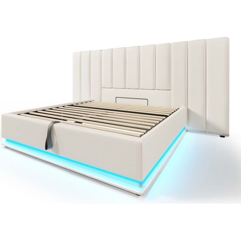 Letto contenitore 180x200 bianco in PU con LED, app e ricarica USB-C HOMVRA (1/5)