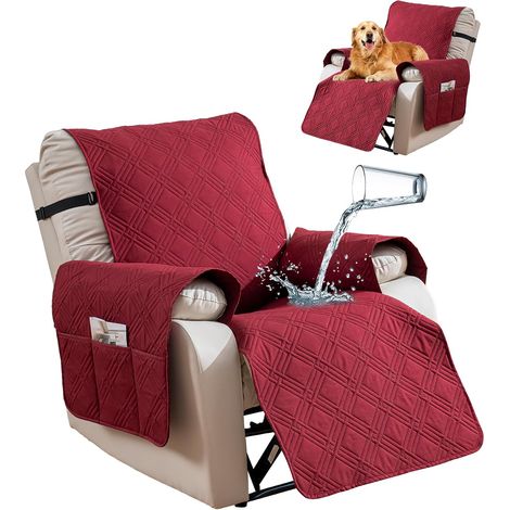 23-inch reversible reclining chair cover, waterproof reclining chair covers with washable pocket, reclining chair cover, furniture protector for children and pets, Wine Red (1/5)