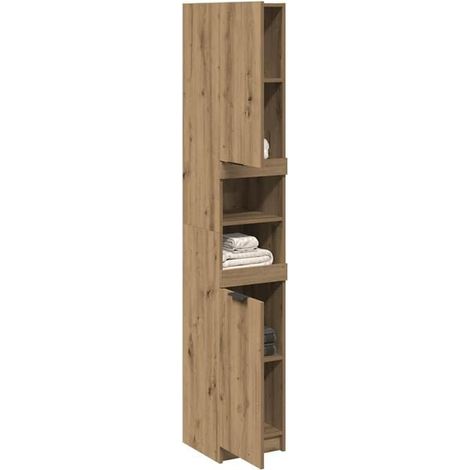 Meuble de Salle de Bain en Bois d'Ingénierie Artisanal - Colonne de Rangement 32x34x188,5 cm avec Étagères (1/5)