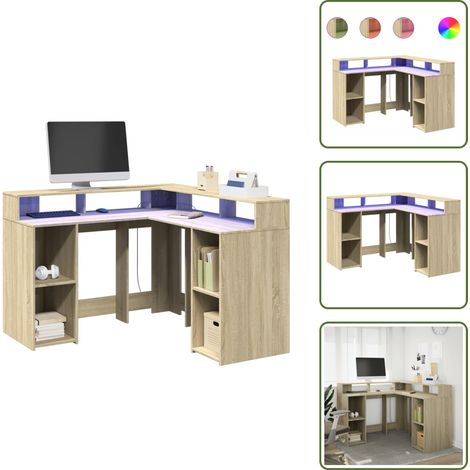 vidaXL Bureau avec lumières LED chêne sonoma bois d'ingénierie (1/5)
