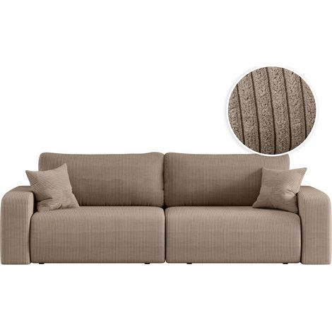 Loungitude – Canapé convertible 3 places en velours côtelé – Couchage occasionnel – Coffre de rangement intégré – Taupe (1/5)