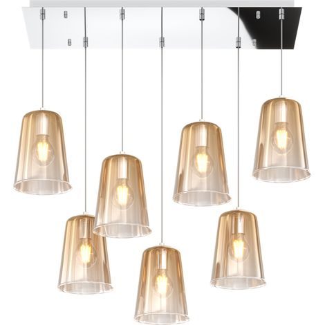 Sospensione Contemporanea Rett. Shaded Metallo Ambra Vetro Cromo 7 Luci E27 (1/3)