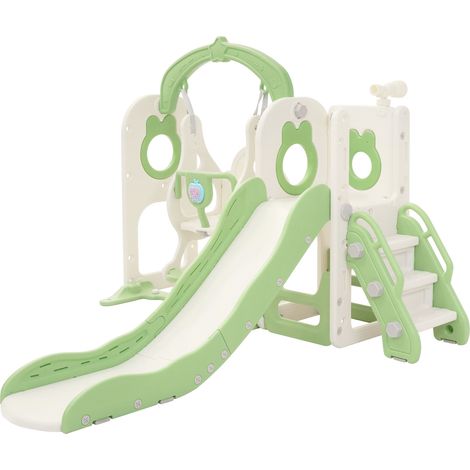 Joyz Scivolo e Altalena per Bambini 5 in 1, Parco Giochi Interno ed Esterno, con Scala da Arrampicata, Canestro da Basket e Telescopio, Centro Attività, Set da Gioco con Scivolo Verde Chiaro da 3 Anni (1/5)