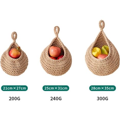 (Jute) Ensemble de 3 Paniers en Osier Suspendus - Rangement Élégant pour Fruits, Légumes et Collations - Matériaux Durables et Respectueux de l'Environnement (1/4)