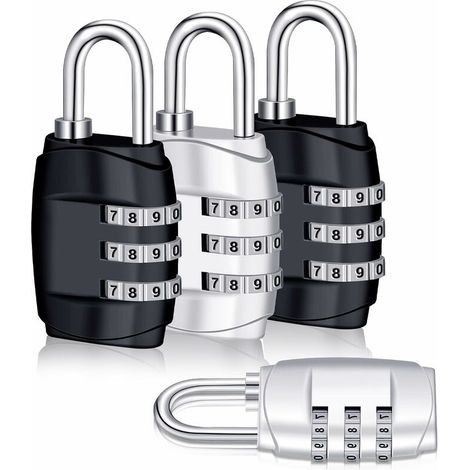 Lot de 4 Serrures à Bagages à 3 Chiffres,Cadenas à Combinaison Voyage Cadenas Code Cadenas De Casier pour Bagage Valise, Casier Sport, Coffre à Outils, Armoires et Rangement - (Argent-Noir),Seuçais (1/5)