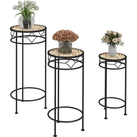 Lot de 3 supports pot de fleurs supports pour plantes ronds étagère à fleurs empilables - plateaux aspect rotin (1/5)