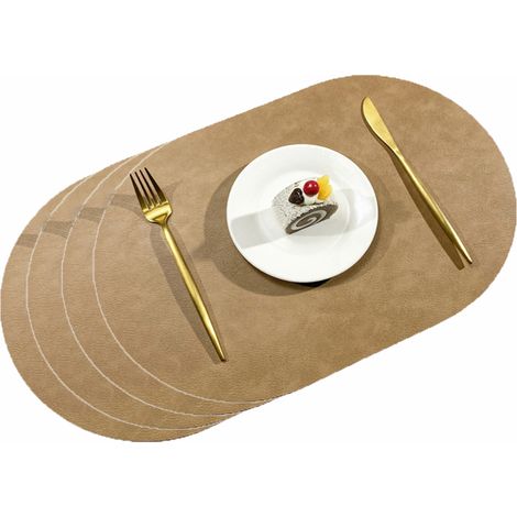 Set De Tapis De Table En Cuir Synthétique - Lavable Double Face Antidérapant - Pour Salle À Manger Cuisine - Lot De 4 Pièces (1/5)