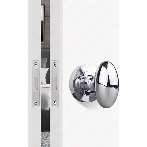 Ensemble de poignée de porte coulissante invisible (ovale chromée) en alliage de zinc noir avec serrure mécanique sans clé, verrou de porte dissimulé. (1/5)