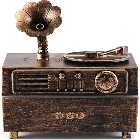 Diffuseur d'arômes en forme de phonographe rétro bronze, ultrasonique Bluetooth pour bureau ou maison