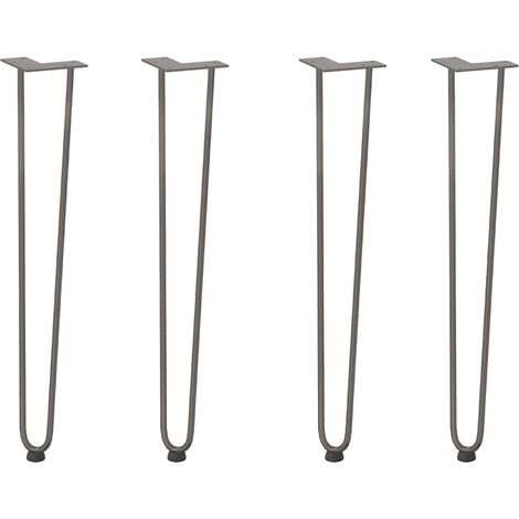 Lot de 4 pieds en épingle à cheveux pour console hauteur 72 x 12 x 12 cm avec patins ajustables style moderne en acier naturel