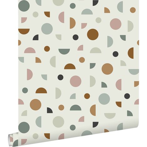 papier peint motif graphique beige clair, vieux rose et vert menthe - ESTAhome (1/5)