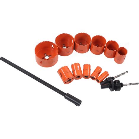 Ensemble de 14 pièces comprenant une scie cloche orange pour métal, un foret hélicoïdal et un foret de positionnement. (1/5)