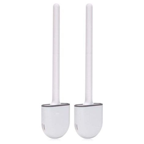 Silikon-Toilettenbürste (2-teilig), Toilettenbürste, Silikon-Toilettenbürste mit Halter, weichen Borsten und rutschfestem Griff, Schnellreinigungs-Silikon-Toilettenbürste, Hänge-Toilettenbürste (1/4)