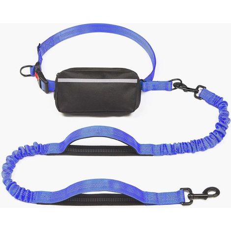 Guinzaglio per cani a mani libere con tasca con cerniera, doppie maniglie rinforzate e cordino elastico resistente, ideale per passeggiate, jogging e corsa. (1/5)