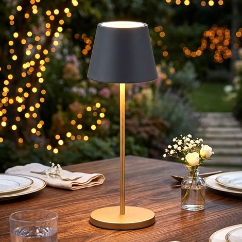 Akku Tischlampe COSENZA 2.0 Schwarz Gold ohne Kabel mit Ladestation, Höhe 34cm (1/5)