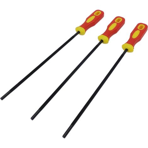 Juego de 3 limas de afilado para motosierra de 4,8 mm (3/16 de pulgada), juego de limas redondas con mangos de plástico, para afilar motosierras. (1/5)