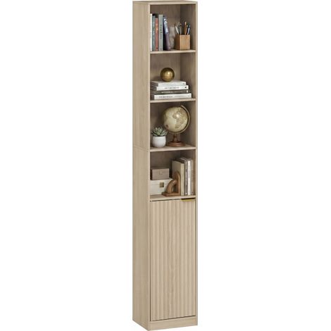 HOMCOM Tall Bookcase Open Bookshelf Adjustable Shelf 6-Tier Oak Wood Effect (1/5)