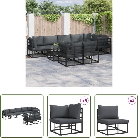 Aluminiumsofa - Gartensofa-set mit Kissen 8 pcs Schwarz Aluminium (1/5)