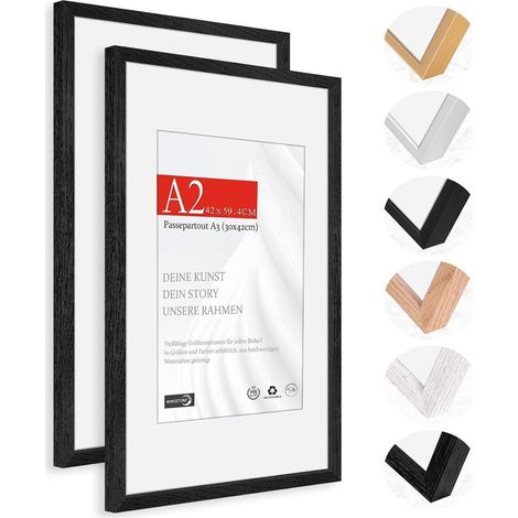2x Bilderrahmen A2 (42x59,4cm) Schwarz Eiche Massivholz mit Passepartout für A3 (1/5)