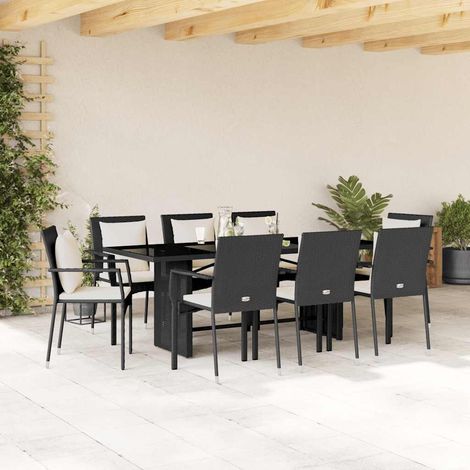 vidaXL Set de comedor de jardín 9 pzas y cojines ratán sintético negro (1/5)