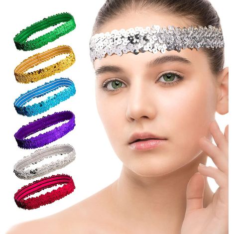 6 Bandes Élastiques Pailletées Sport Sequins Brillants Tête Bandeau Bling Lot (1/5)