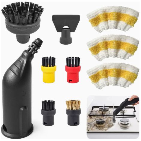 Lot de 15 accessoires pour nettoyeur vapeur Kärcher SC1 SC2 SC3 SC4 SC5, buse manuelle, kit de pièces de rechange, avec buse allongée, buse incurvée, brosse ronde, brosse à joints, sceau, nettoyeur (1/5)