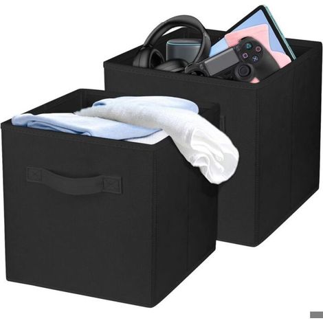 Lot 2 cubes rangement pliables noir 26,5 cm, bacs durables pour placards étagères bureaux (1/4)