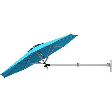 Parasol Mural en Aluminium Ø 250 CM, Parasol en Porte-à-Faux de Balcon avec Mât Réglable,Bleu, (1/4)