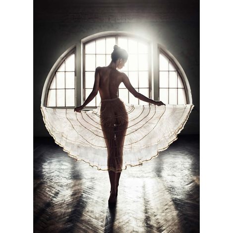 Tableau design danseuse dans la lumière | Tableau moderne pour déco salon | Tableau sur toile noir & blanc silhouette de femme - 0,5 x 0,7 m (1/2)
