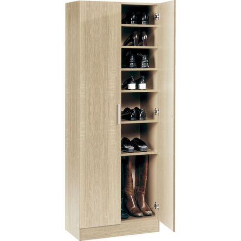 Fijalo – Meuble à chaussures 2 portes – 7 espaces pour 21 paires – Dimensions 171x60x35 cm – Panneau de particules MDP mélaminé (1/3)