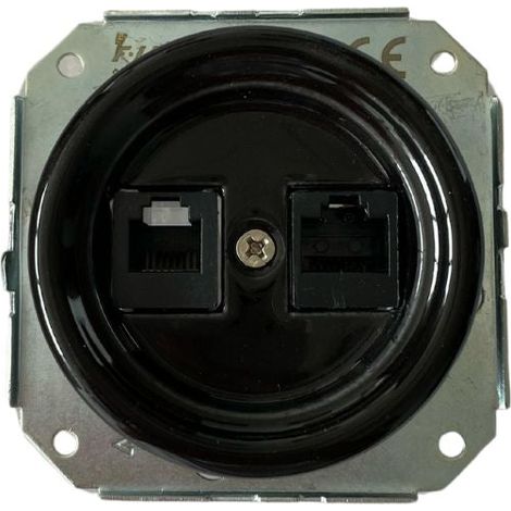 Prise RJ11-RJ45 encastrée en porcelaine noire