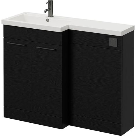 Napoli 390 Nero Oak 1100mm 2 Door Vanity Unit Toilet Suite with Square Left Hand Lucia Basin - 1100mm - Gunmetal Grey 160mm HandleWithout Kingston Toilet Pan