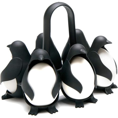 Egguins: Soporte para huevos 3 en 1 para cocinar, almacenar y servir cocedor de huevos con forma de pingüino para huevos pasados por agua o duros capacidad para 6 huevos para cocinarlos fácilmente y g (1/5)