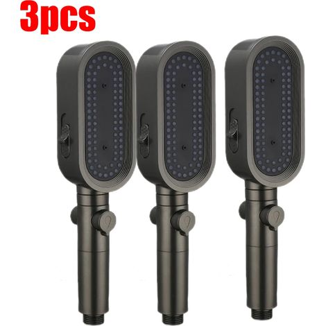(Gris, lot de 3) Pommeau de douche puissant à 3 jets, anti-obstruction et facile à nettoyer, anti-calcaire, flexible et à main. (1/5)