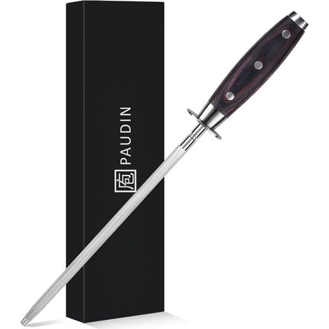 Acier humide pour couteaux Affûter 25 cm, acier trempé, meuleuse à couteau avec poignée en bois ergonomique pour des anneaux précis et une netteté longue durée (1/5)