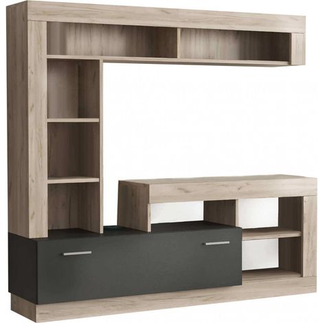 Parete Attrezzata Soggiorno Leonard 170x42x170 h cm in Truciolare bilaminato Nero (1/5)