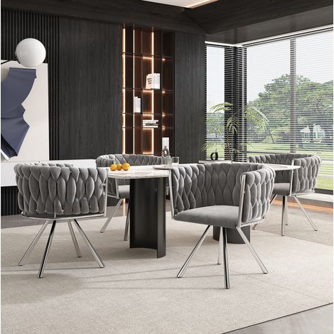 Drehbarer Esszimmerstuhl, 4er-Set, grauer und silberner Samt, 59 x 54 x 72 cm, OKMYHOME (1/5)