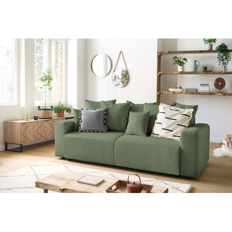 BOBOCHIC - Canapé droit convertible coffre ENVY velours côtelé Vert (1/5)